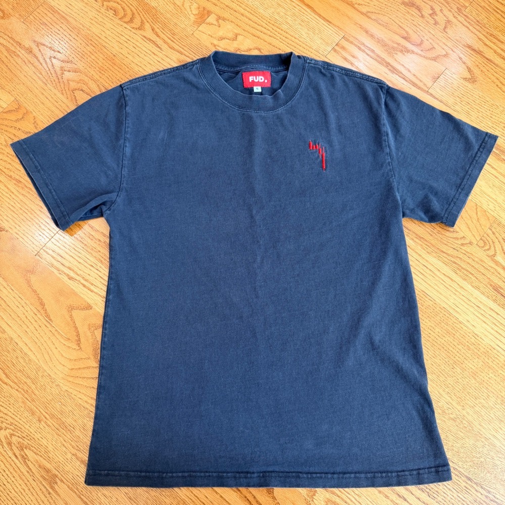 FUD Mens Black Washed Candlestick Chart Embroidered T-Shirt Size Small